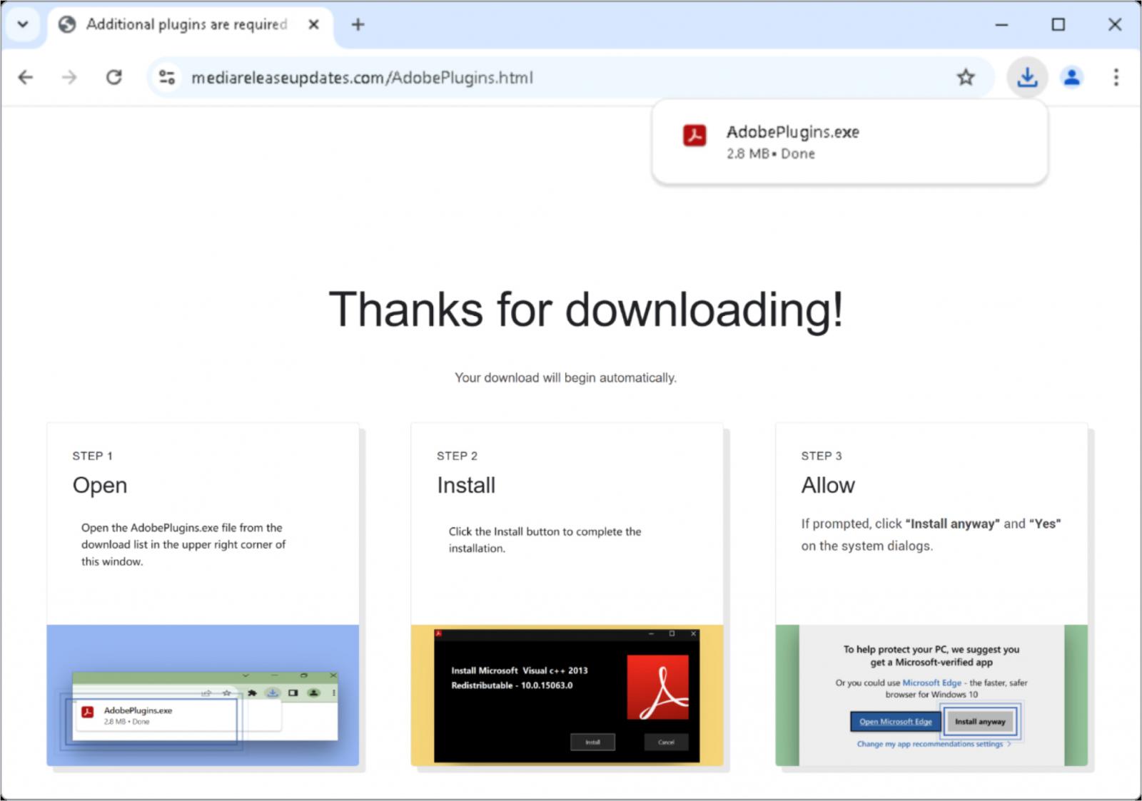 Fake site prompting Adobe plugin installation