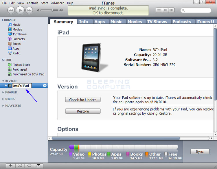 Changing the device name in iTunes