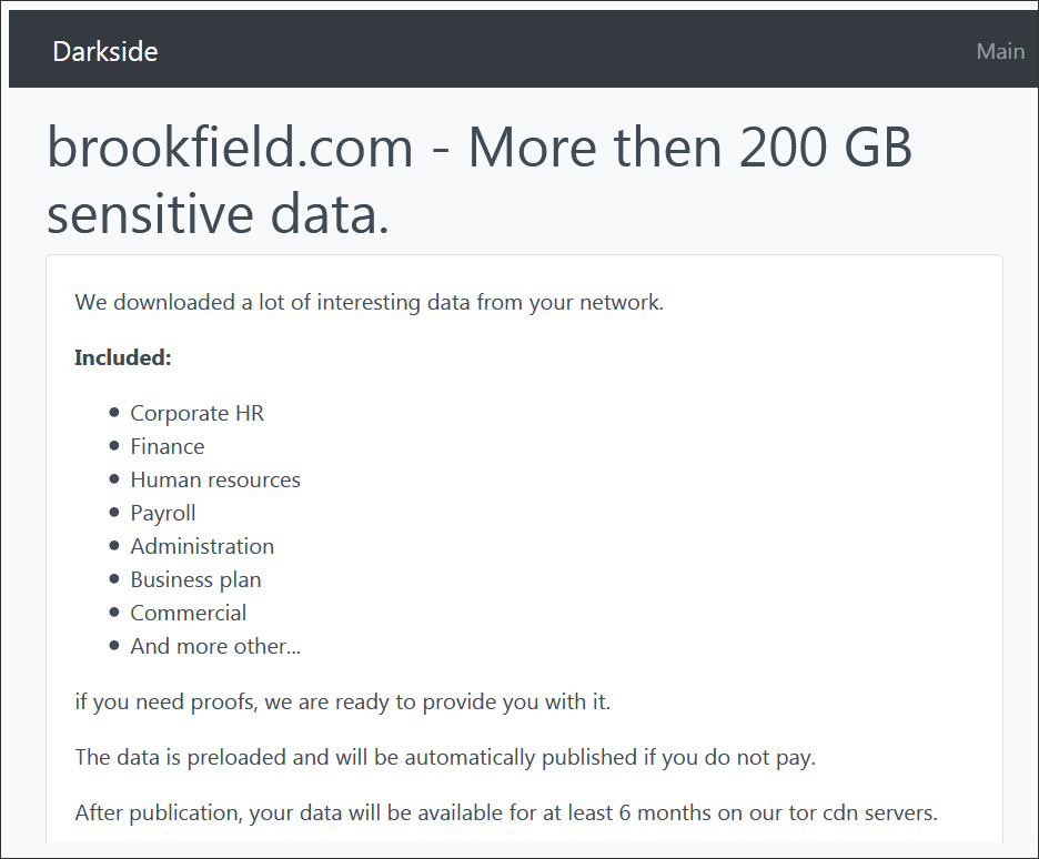 DarkSide data leak site