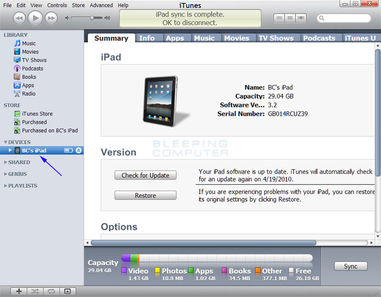 Finding the device name in iTunes