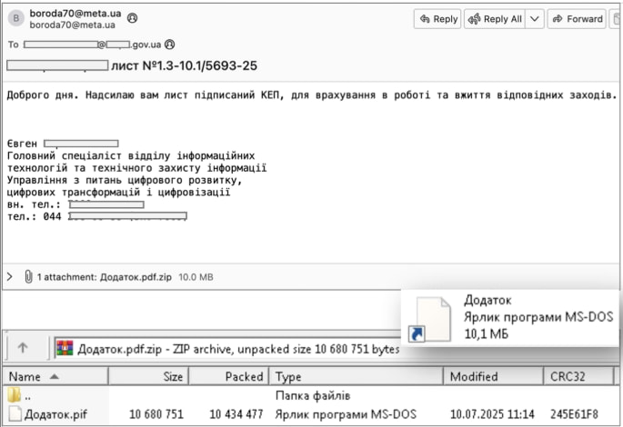 Malicious email attempting LameHug infection