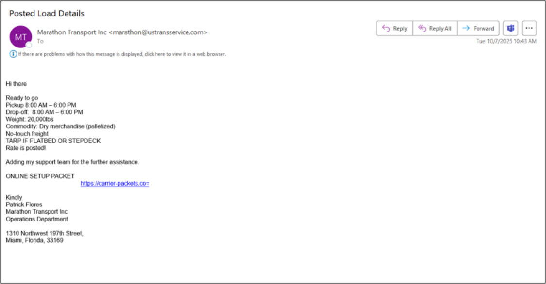 Email response sent to victims hooked by the lure
