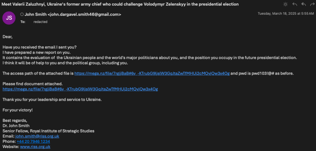 Phishing email used in the Konni attacks