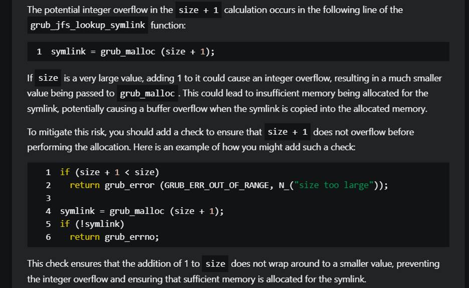Copilot identifying a flaw and suggesting a fix