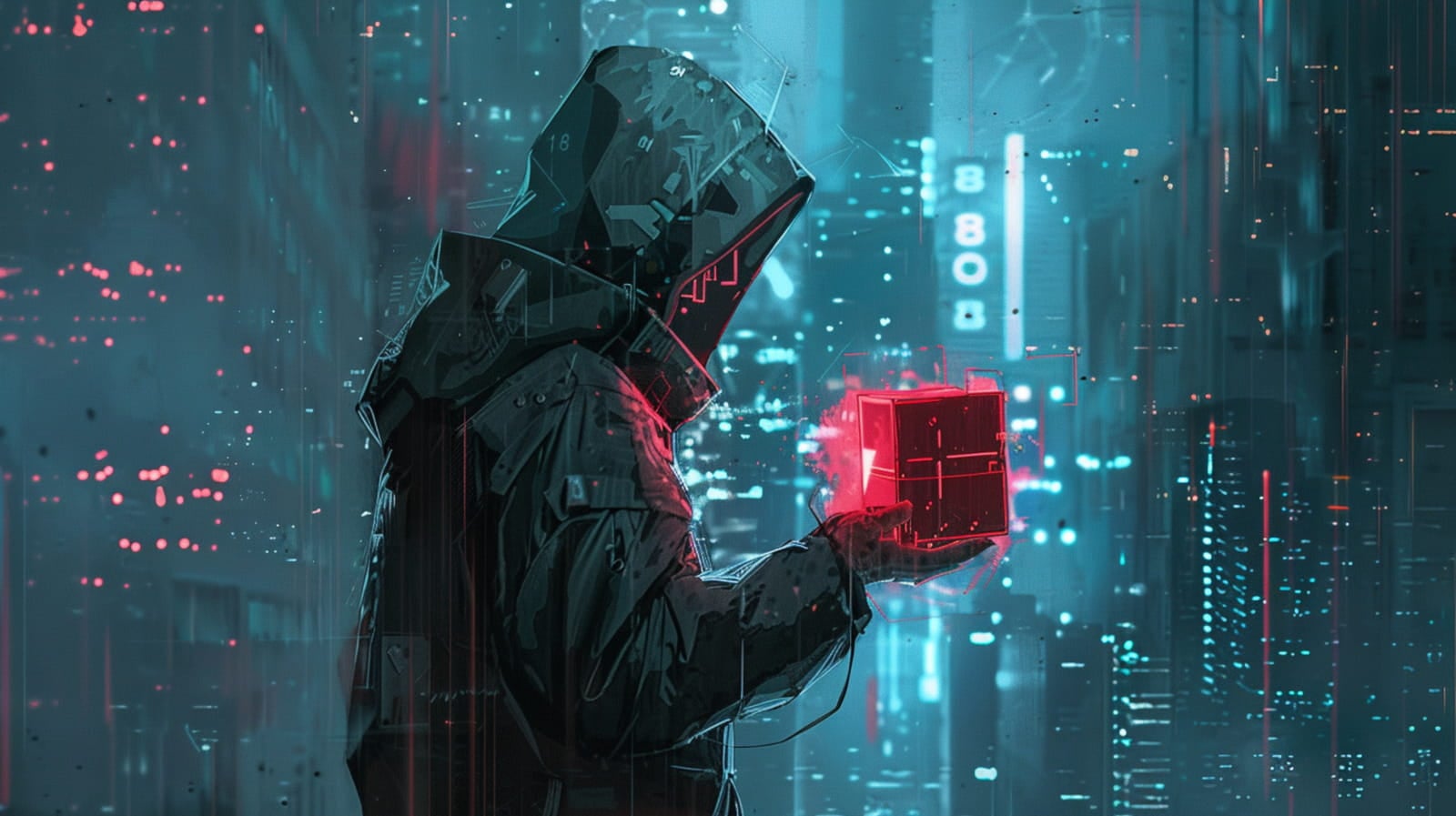 Hacker looking at a container