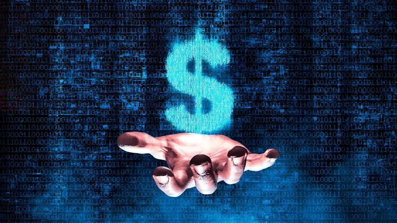 Cyber hand holding a dollar symbol