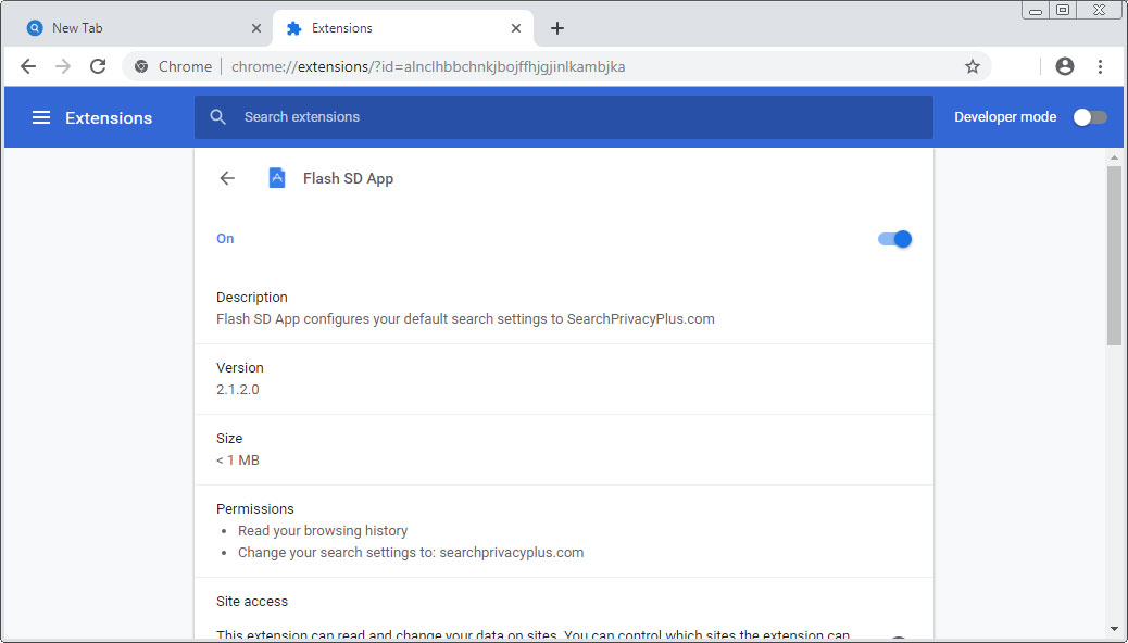 Installed Flash SD App Extension