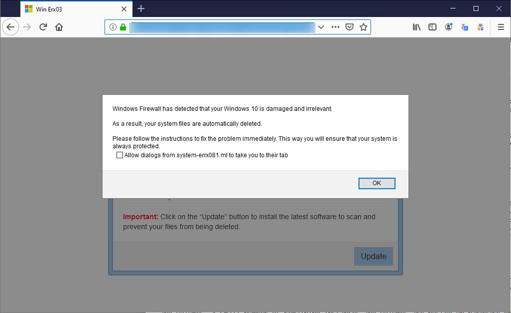 Your Windows 10 is not updated Tech Support Scam
