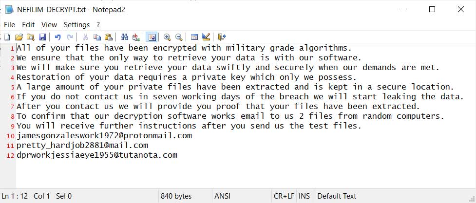 Nefilim ransom note