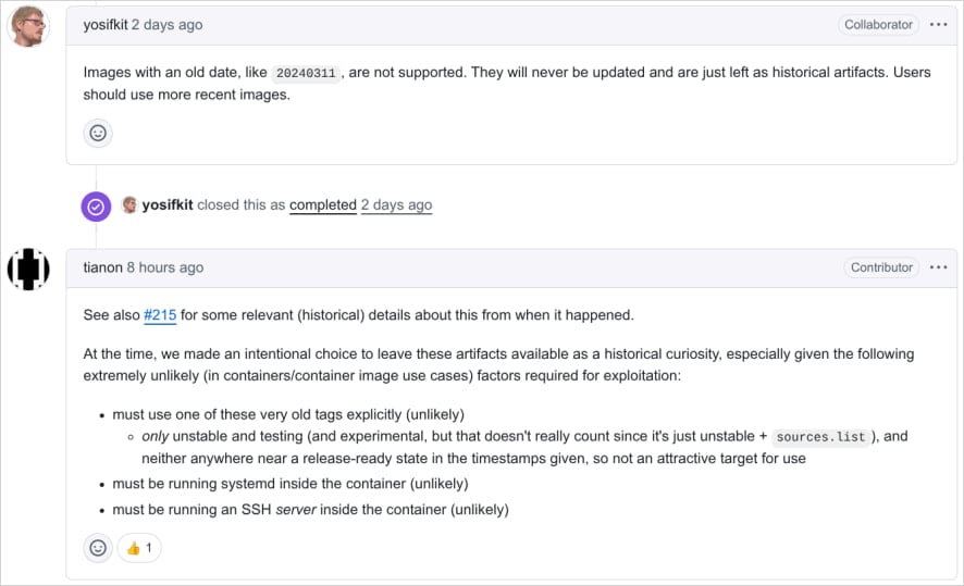 Debian maintainer's response