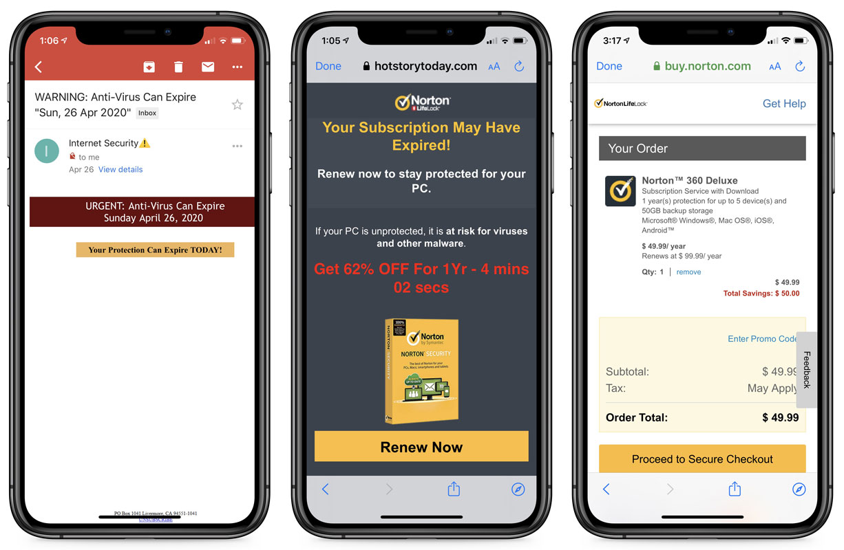Affiliate scam: From email to purchase page