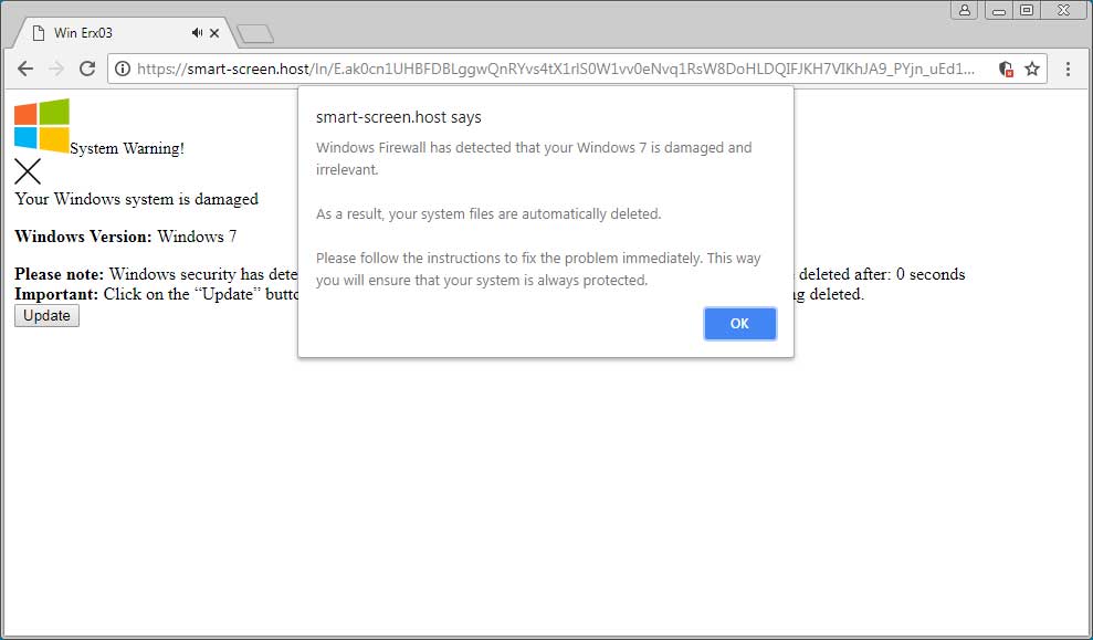 Your Windows System is Damaged Scam