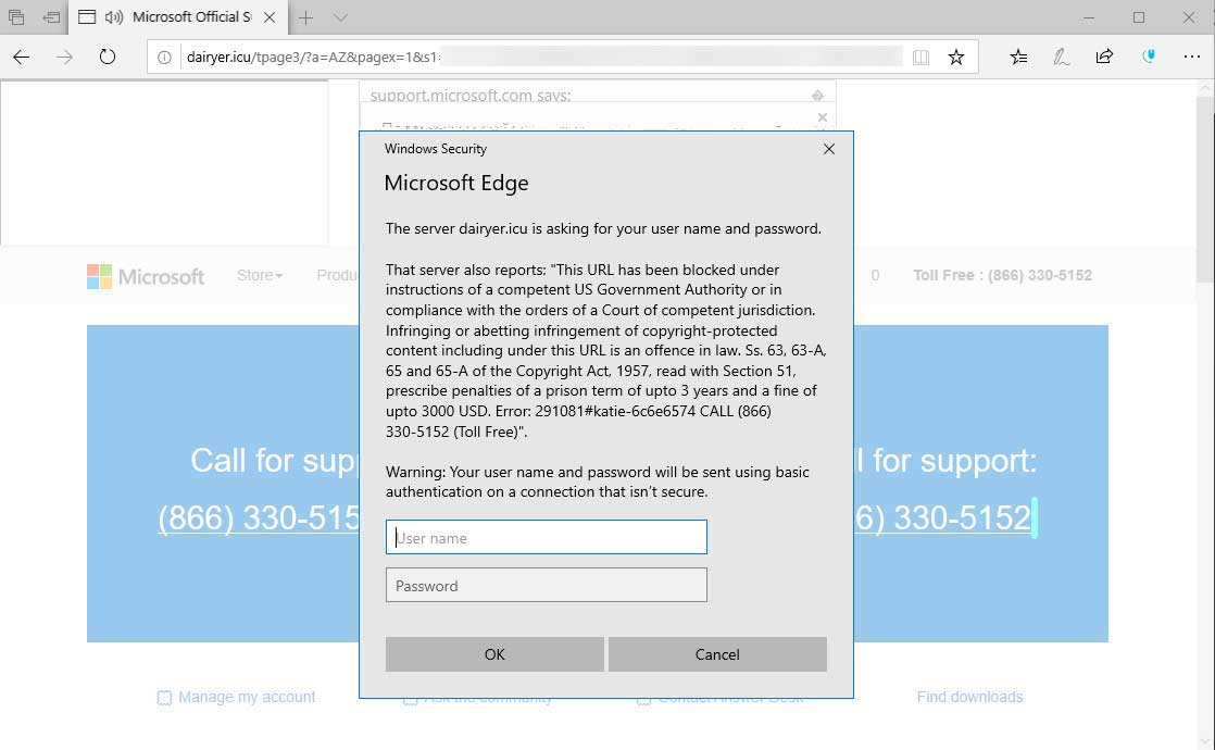 Blocked by US Government Authority Tech Support Scam