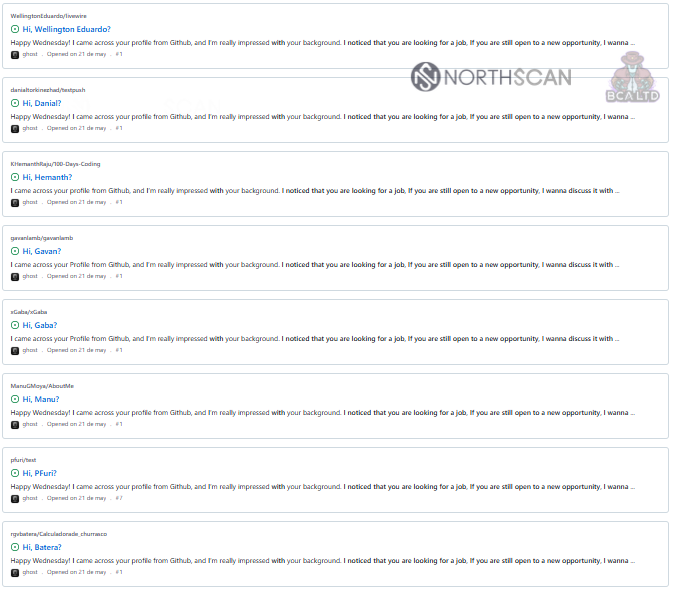 Repositories with recruitment messages