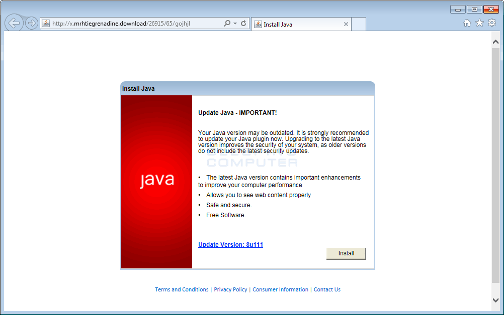 Fake Java Update PopUp