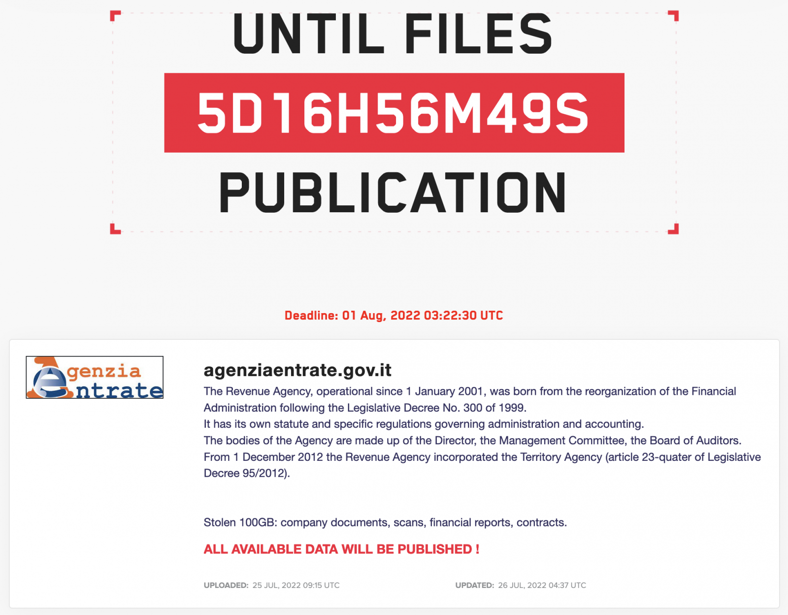 LockBit Italian tax agency