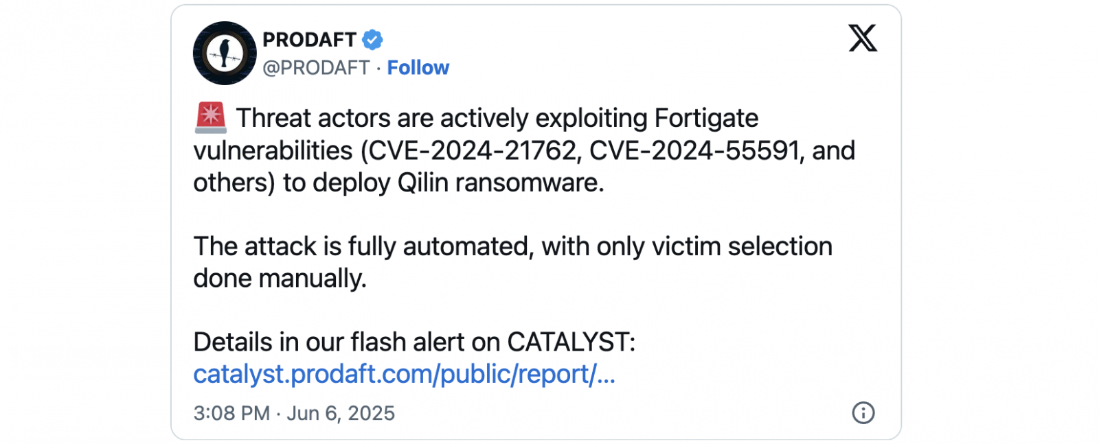 PRODAFT Fortinet Qilin ransomware attacks