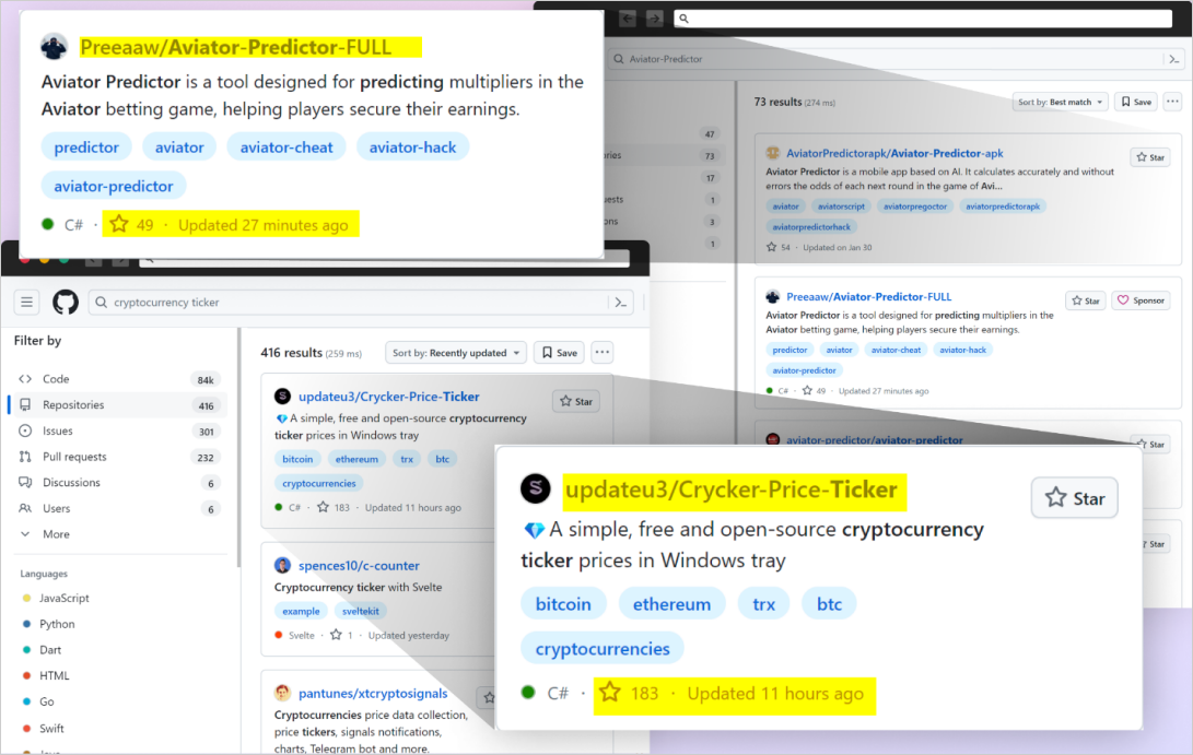 Examples of malicious repositories